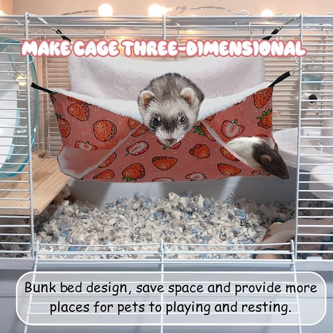 LYART Guinea Pig Rat Ferret Hammock and Warm Bed Small Pet Hideout Tunnel Cave Hanging Bunkbed Hammock Cage Toy for Hamster Sugar Glider Squirrel (1.Hammock)