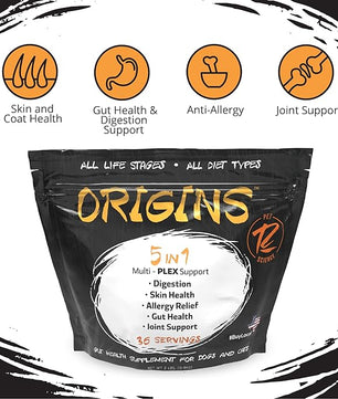 Origins 5-in-1 Dog Supplement - Powdered Food Topper w/Natural Omega 3 Fish Oil - Supports Healthy Digestion, Skin, and Coat - Helps Reduce Itching & Joint Inflammation (2 lbs)