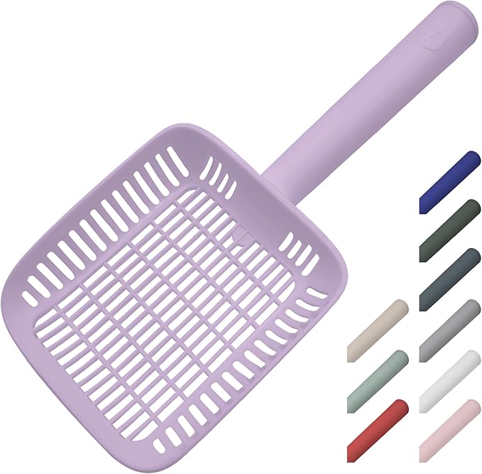 TypeC Cat Litter Scoop - Small Holes (0.11in) Big Size Scooper - Long Handle & Easy Cleaning - Hanger for Litter Box