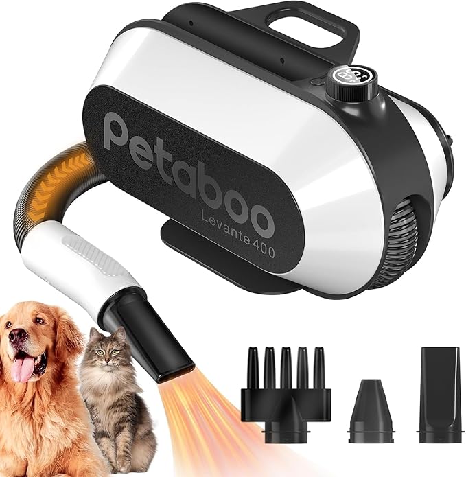 Dog Blow Dryer - Ultra-Quiet 40dB Cat Mode, 3-in-1 Nozzles & Adjustable Speed/Temp, Negative Ion Technology, BLDC Motor for Fast Drying, Portable & All-in-One Storage for Dogs & Cat