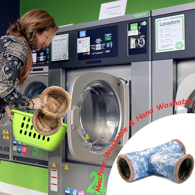 LeerKing Guinea Pig Tunnel 3 Way, Small Animal Hideout Toy Washable Canvas Fleece Tube Play Tunnel for Rats Ferret Bunny Gerbil Sugar Glider Chinchilla, Blue