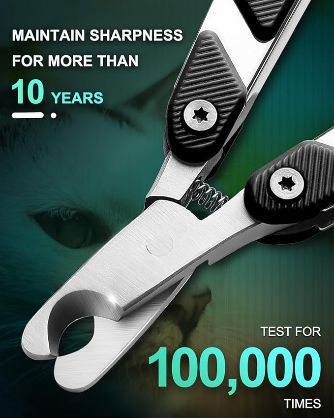 Foldable Cat Nail Clipper, Stainless Steel Dog Nail Trimmers Toenail Clippers, Professional Pet Nail Cutter for Cats Rabbits Hamsters Birds Medium Small Dog, Portable Cortauñas para Perros (Black)