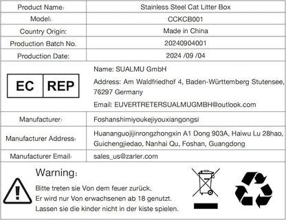 Zarler Stainless Steel Litter Box with Lid, Extra Large Cat Litter Boxes, XL Large Metal Litter Box for Big Cats with High Sided, Grey (Non-Sticky, Easy to Clean, Anti-Urine Leakage)