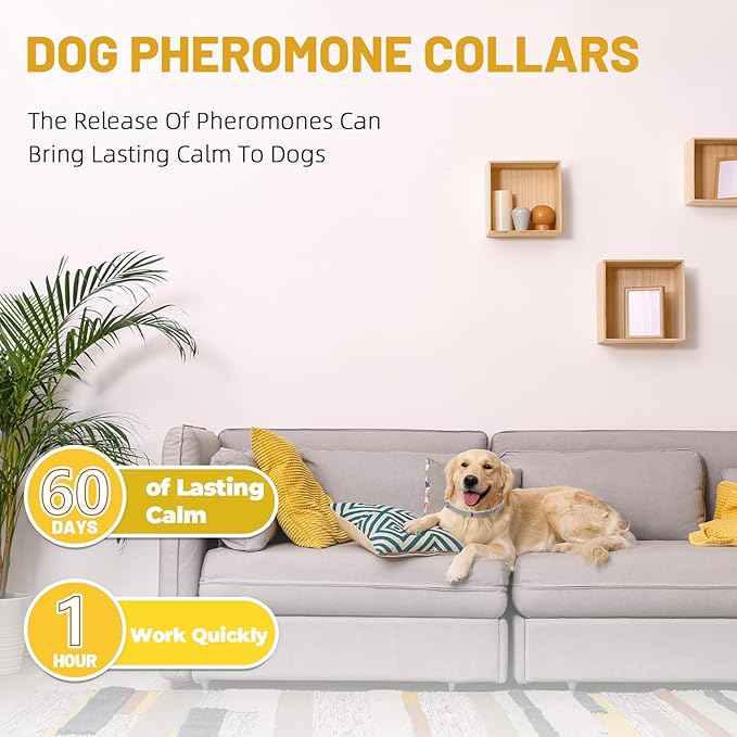 Calming Collar for Dogs 4-Packs,Dog Calming Collar,Pheromone Collar for Dogs,Relief Anxiety Stress Separation,Lasts 60 Days,25 Inches Size Flexible Adjustable,for All Small Medium and Large Dog Grey