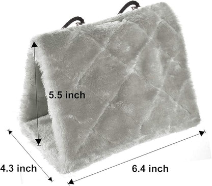 Winter Warm Bird Nest House Shed Hut Hanging Hammock Finch Cage Plush Fluffy Birds Hut Hideaway for Hamster Parrot Macaw Budgies Eclectus Parakeet Cockatiels Cockatoo Lovebird (S, Grey)