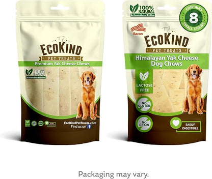 EcoKind Premium Gold Yak Cheese Himalayan Dog Chews, Healthy Dog Treats for Small Dogs, All Natural, High Protein Dog Chew, Bacon, Small - 8 Chews