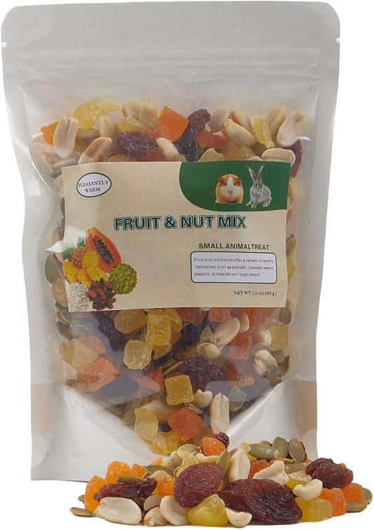 Pleasantly Warm Tropical Fruit & Nut Mix - 10oz Chinchilla Food, Suitable for Rabbits, Guinea Pigs, Sugar Gliders & Small Herbivores