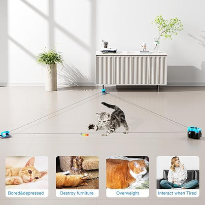 Pet Deluxe Interactive Cat Toy for Indoor Cats, Auto/Remote Control DIY Cat Mouse Hunting Treadmill Keep Bored Kitten Puppy Entertained to Chase, Feather Toy to Exercise-Sky Blue