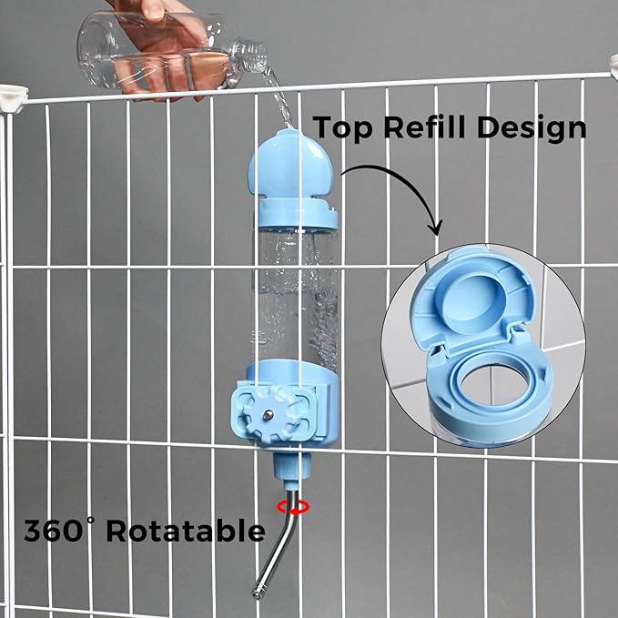Vannon Top Fill Small Animal Water Dispenser for Cage, 23oz Auto Feeding Crate Water Bottle for Rabbit, Chinchilla, Ferret, Guinea Pig, Squirrel, Hedgehog, Pet Nozzle Diameter: 10mm, BPA Free, Blue