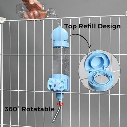 Vannon Top Fill Small Animal Water Dispenser for Cage, 23oz Auto Feeding Crate Water Bottle for Rabbit, Chinchilla, Ferret, Guinea Pig, Squirrel, Hedgehog, Pet Nozzle Diameter: 10mm, BPA Free, Blue