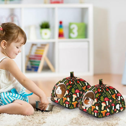 Glittme Guinea Pig Hideout 2Pack Guinea Pig Bed with Soft Pads Washable Guinea Pig House with Non-Slip Bottom Rabbit Hideout for Guinea Pig, Ferrets, Hamster, Guinea Pig Accessories, M