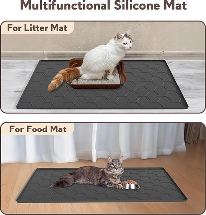 Silicone Cat Litter Trapping Mat, Large Waterproof 34" X 22" Cat Litter Box Mat, Easy to Clean, Black