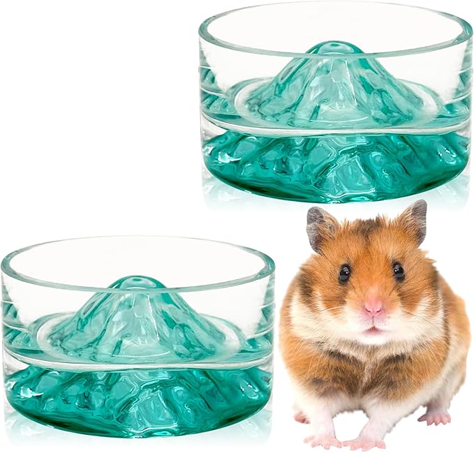 BNOSDM 2Pcs Hamster Food and Water Bowl Mountain Fuji Style Glass Drinking Dwarf Hamster Feeder Anti-Turning Dish for Syrian Hamsters Gerbils Mice Rats or Other Similar-Sized Pets (Green)