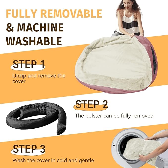 Orthopedic Waterproof Large Dog Bed: Memory Foam Washable Dog Bed with Bolsters - XL Removable Washable Cover for Medium Large Sized Pet - Non-Slip Bottom - Pink