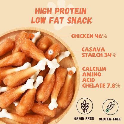 Dog Treats Chicken Wrapped Calcium Bone, Rawhide-Free Grain-Free Training Treats for Dogs Teeth Cleanning Breath Fresh Dog Chewy Snacks for Medium Large Dogs 10.6 oz, 18-19 Counts