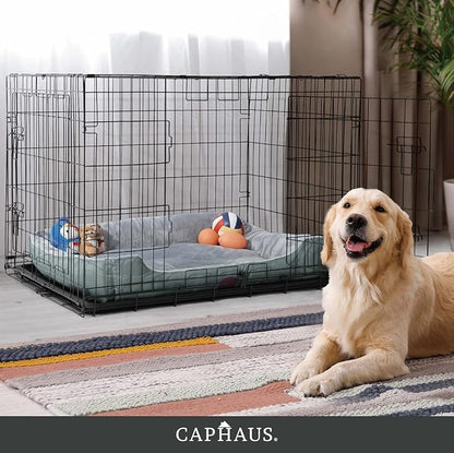 CAPHAUS Foldable Dog Crate Wire Metal Kennel w/Leak-Proof Pan & Protecting Feet & Divider Panel, Small, Medium & Large Indoor Cage, 48” w/Single or Double Doors
