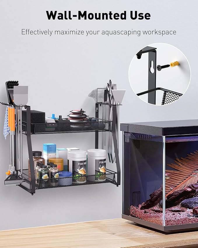 Pawfly Aquarium Tool Organizer, Detachable Metal Fish Tank Accessory Organizer, Aquascaping Tool Storage Rack for Terrariums, Shrimp Tanks & Planted Tanks, Fish Tank Maintenance Tool Holder Shelf