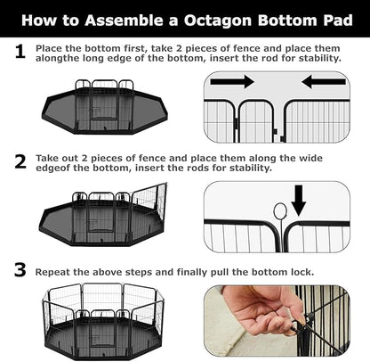 PJYuCien Dog Playpen Bottom Pad, Fits 24 Inch Width 8 Panels Regular Octagon Metal Exercise Pet Playpen, Black (Note:Playpen Not Included)