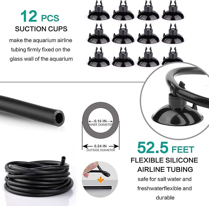 101 PCS 4 Inch Air Stone Disc Bubble Diffuser with Sucker, 52 ft Silicone Airline Tubing with Air Pump Accessories, 4 Control Valve,4 Check Valves, 12 Suction Cups for Hydroponics Aquarium Fish Tank