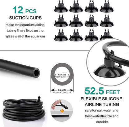 101 PCS 4 Inch Air Stone Disc Bubble Diffuser with Sucker, 52 ft Silicone Airline Tubing with Air Pump Accessories, 4 Control Valve,4 Check Valves, 12 Suction Cups for Hydroponics Aquarium Fish Tank