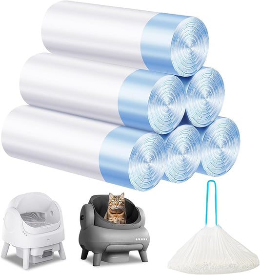 Cat Litter Bags 120 Count,26.37"x15.74" Drawstring Close Litter Box Liners for Automatic Litter Box,Thick Cat Poop Bags,Easy to Clean,Heavy Duty Robot Bag for Self-Cleaning Box