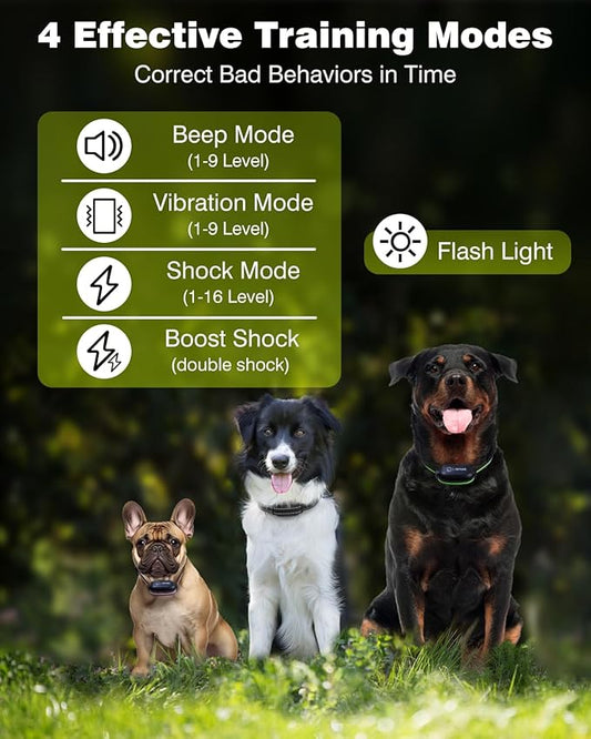 3 Dogs Training Collar with Remote 3 Pack - 3300FT Rechargeable, IPX7 Waterproof Dog Training Collar with Fashlight, E Collar for Small Medium Large Dogs(5-150lbs) - 4 Training Modes, Adjustable Strap