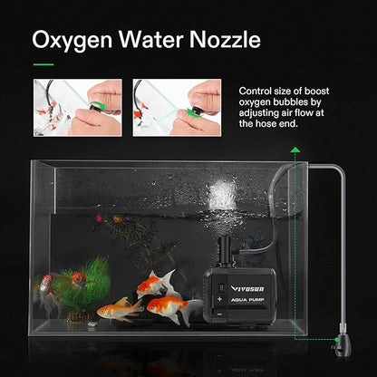 VIVOSUN 2-pack 210GPH Submersible Pump(800L/H, 8W), Ultra Quiet Water Pump with 3.3ft High Lift, Fountain Pump with 5ft Power Cord, 2 Nozzles for Fish Tank, Pond, Aquarium, Statuary, Hydroponics