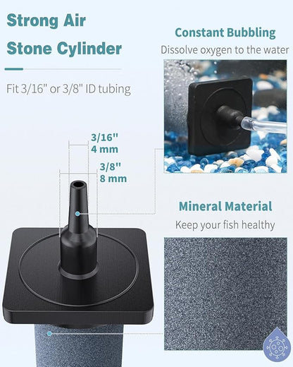 Pawfly Aquarium Air Stone for Air Pump 5 Inch Fish Tank Air Stone Bubbler Cylindrical Bubble Release Tool Oxygen Diffuser for Fish Tanks Buckets Small Ponds and DWC Systems, 2 Pack