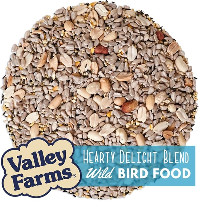 Valley Hearty Delight Wild Bird Food for Outside Feeders No-Mess Bird Seed w Sunflower Hearts & Peanuts no Filler Bird Seed Perfect for Patios 15 LBS