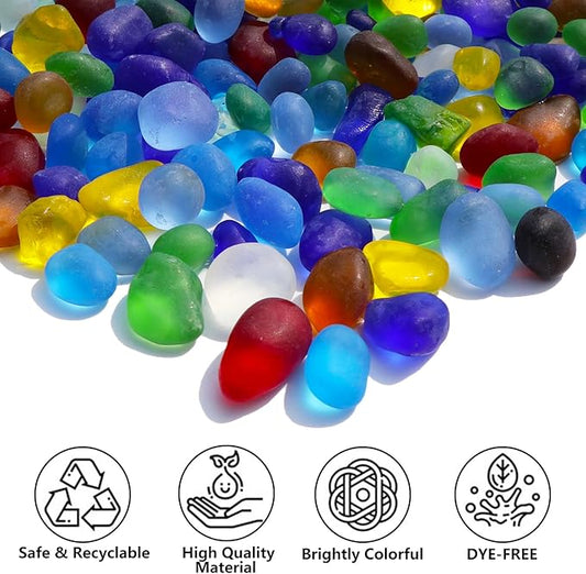 Sea Glass Stones - Colorful Frosted Glass Pebbles Gemstones - Perfect for Aquarium Rocks, Fish Tank Gravel, Vase Fillers, DIY Crafts, and Home Decor (0.9LB/14oz)