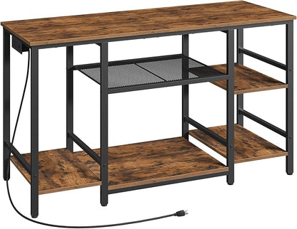 55-75 Gallon Fish Tank Stand with Power Outlet, 3-Tier Metal Frame Aquarium Stand, Heavy Duty Reptile Terrarium Tank Stand, 52.0"L x 19.7"W x 29.9"H, 800 LBS Capacity, Rustic Brown FTHR55E01