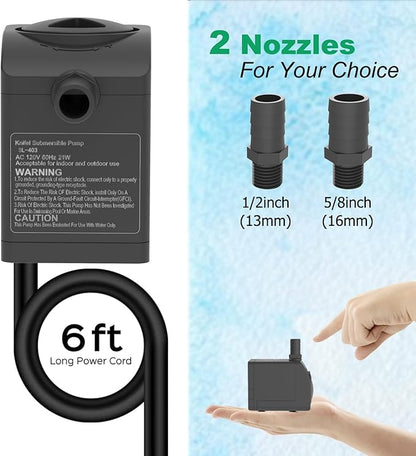 Submersible Pump 300GPH Ultra Quiet with Over Heating Protection 6ft High Lift for Fountains, Hydroponics, Ponds, Aquariums & More…