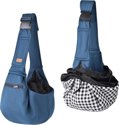CUBY Dog and Cat Sling Carrier - Small Dog Carrier Sling with Adjust Strap & Zip Pocket, Hands Free Soft Dog Slings for Small Dogs Cats Puppy Pets Outdoor Travel Safety Purse Bag (Navy Blue)