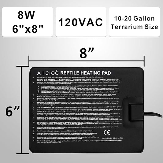 Aiicioo Reptile Heating Pad - Hermit Crab Heater Heat Mat for Reptiles Snake Lizard Terrarium 8 Watt
