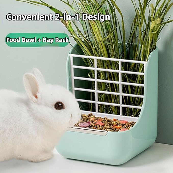 2 in 1 Food Hay Feeder for Guinea Pig, Rabbit Feeder, Indoor Hay Feeder for Guinea Pig, Rabbit, Chinchilla, Feed Bowls Use for Grass & Food (Pink)