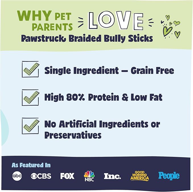 Pawstruck Natural 7” Braided Bully Sticks for Dogs, Tough Long-Lasting, Rawhide-Free, Low Odor, Healthy Single Ingredient Chew Treat for Aggressive Chewers, 25 Count, Packaging May Vary
