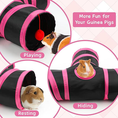 Rypet Guinea Pig Tunnel, 3 Way Collapsible Rabbit Tunnel, Small Pet Tunnels and Tubes with Interactive Ball for Rabbit Ferret Hamster Chinchilla Hedgehog Hiding and Resting
