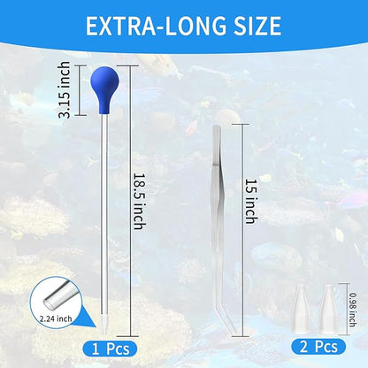 1 Pc 18.5 in Long Pipette with 1 Pc Stainless Steel Feeding Long Tweezers for Fish Tank Coral Food Feeder Long Syringe Aquarium Coral Feeding Tube for Marine Fish Reef Aquatic Plant