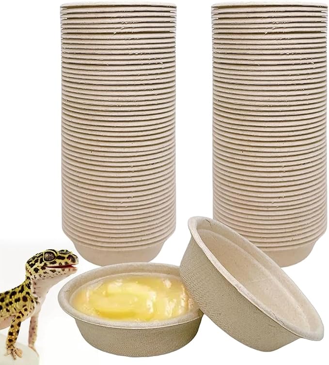 Tfwadmx 100Pcs Gecko Feeding Cups, 1oz Paper Reptile Food Cups, Crested Gecko Food Dish, Feeding Ledge Accessories for Small Lizards, Tarantulas