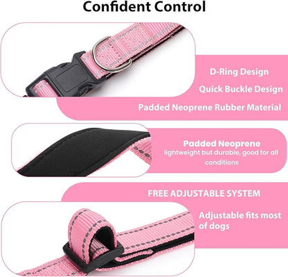 Reflective Dog Collar Padded with Soft Neoprene Breathable Quick Release Basic Dog Collars for Puppy Small Dogs Pink Girl