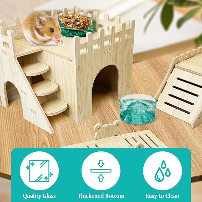 BNOSDM Hamster Food and Water Bowl Mountain Fuji Style Glass Drinking Dwarf Hamster Feeder Anti-Turning Dish for Syrian Hamsters Gerbils Mice Rats or Other Similar-Sized Pets (Green)