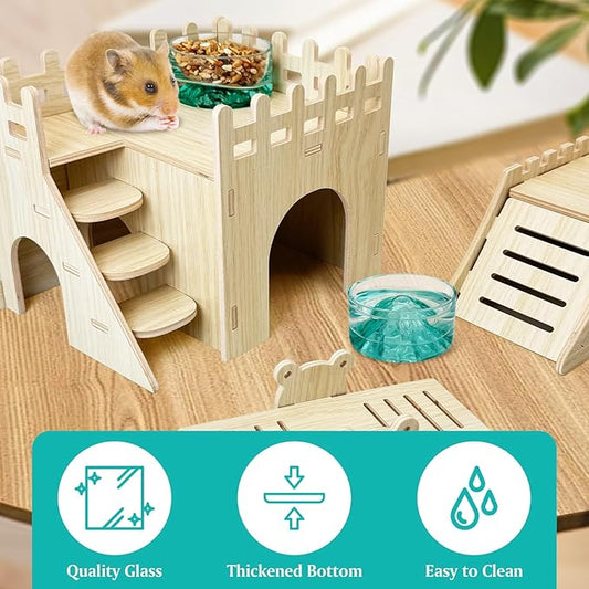 BNOSDM 2Pcs Hamster Food and Water Bowl Mountain Fuji Style Glass Drinking Dwarf Hamster Feeder Anti-Turning Dish for Syrian Hamsters Gerbils Mice Rats or Other Similar-Sized Pets (Green)