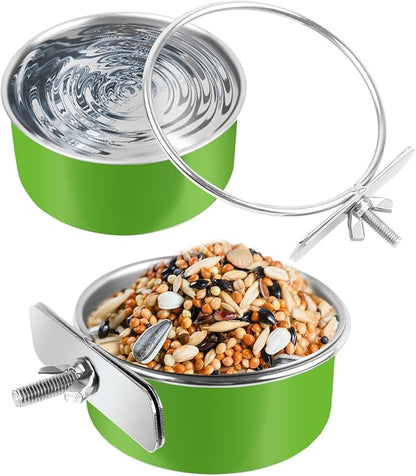 2 Pcs Stainless Steel Bird Bowls, Small Bird Food Dishes for Cage, Parrot Cage Feeder with Clamp Holder for Parakeet/Cockatiels/Conure/Budgies/Ferret/Small Animal