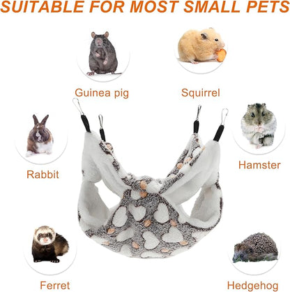 Ferret Hammock, Small Pet Cage Accessories, Ferret Bed, Pet Cage Hammock Hanging Tunnel and Bed Hideout Set for Hamster Squirrel Rabbit, Brown, 3Pcs