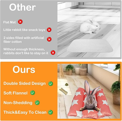 16.5 X 18in Removable and Washable Soft Rabbit Concave Bed, Thickened and Softer Bunny Bed, Double-Sided Plush Rabbit Beds,Small Beds for Animals Indoor (Pink)