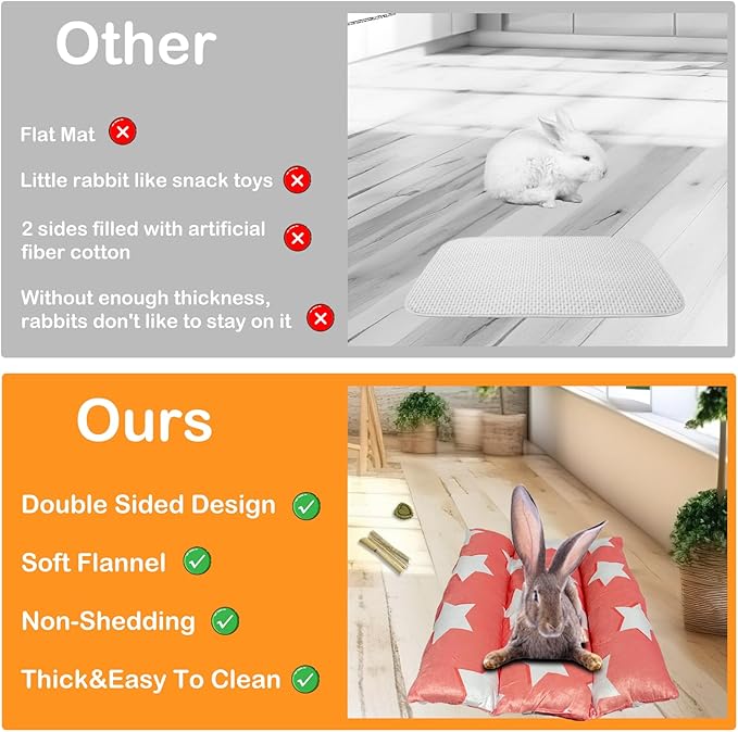 16.5 X 18in Removable and Washable Soft Rabbit Concave Bed, Thickened and Softer Bunny Bed, Double-Sided Plush for Small Animals Indoor (Beige)