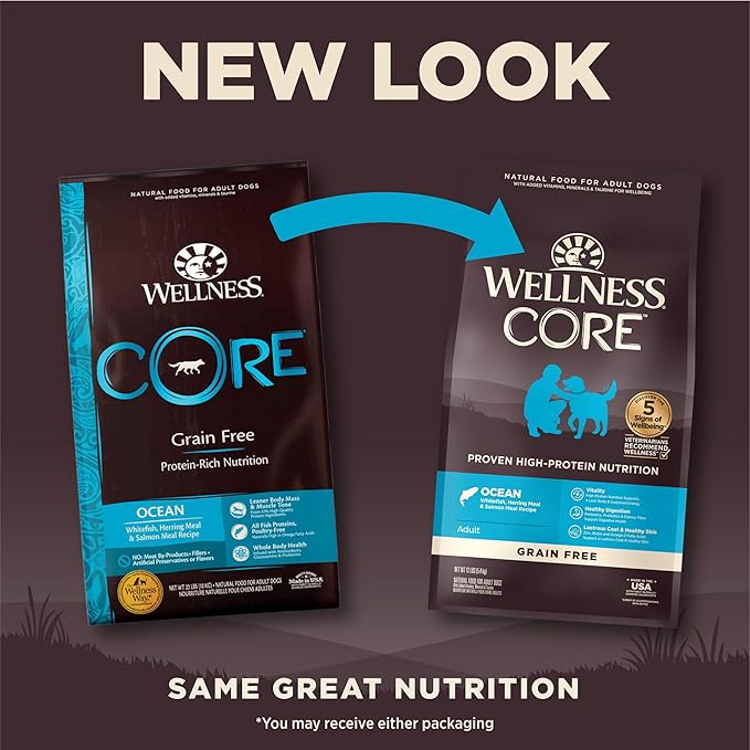 Wellness CORE Dry Dog Food, Grain-Free, High Protein, Natural, Ocean Whitefish, Herring, & Salmon Recipe, (12-Pound Bag)