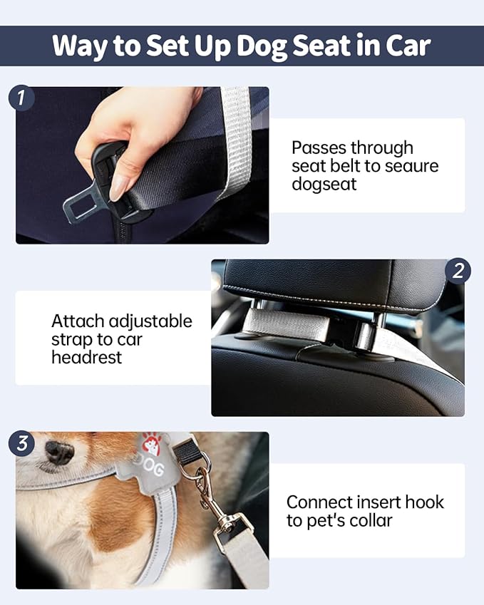 Medium Dog Car Seat for Medium Sized Dogs, Car Seat for Small Dogs with Side Zipper, Waterproof Dog Travel Bed in car with Storage Pockets Up to 25lbs, Memory Foam Filling for Max Support, Dark Blue