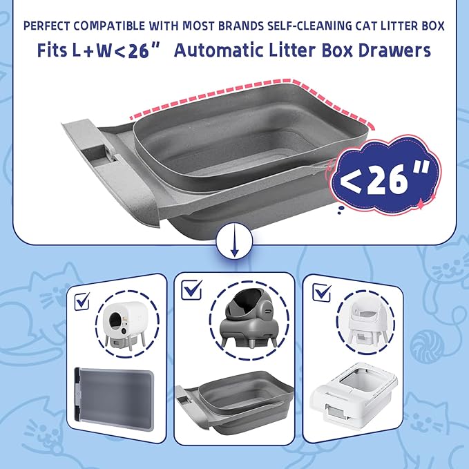 80 Count Cat Litter Box Liner Bags for Open-Top Autoscooper 11 Pet Automatic Self Cleaning Cat Litter Box, Waste Bags, 27" x 13"Heavy Duty Replacement Trash Bags with Drawstring (Grey)