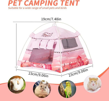 Hamster Mini Camping Tent Hideout, Syrian Hamster Tent House Rat Bed Without Installing, Lightweight & Easy to Clean, Suitable for Mouse, Fancy Rat, Chipmunk and Mini Guinea Pig (Pink)